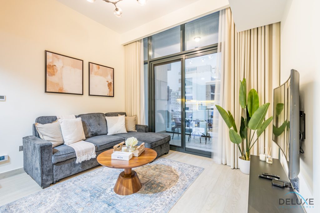 Relaxing 1BR Apartment with Built-in Wardrobe & Community View in Azizi Riviera 4