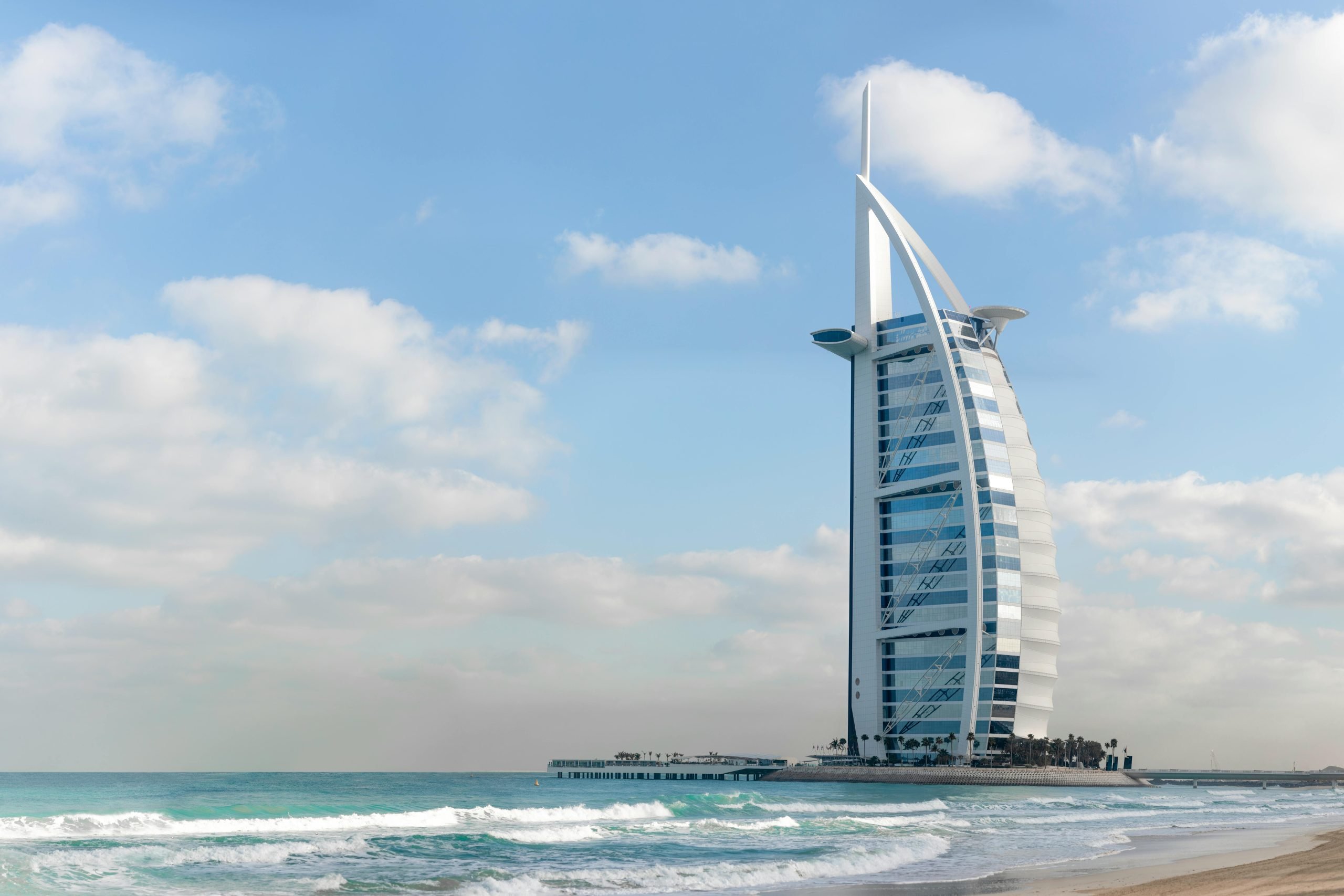 Dubai Burj Al Arab Tower with sea views and sand