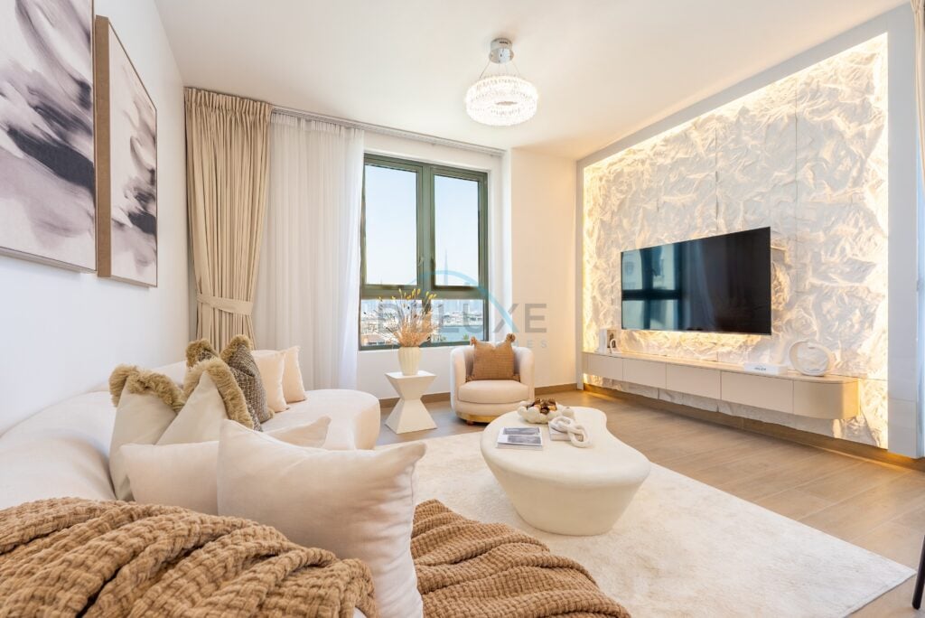 Balcony Facing the Sea with Burj Khalifa Glimpses from the Living Room to the Bedroom, Just a 10-Minute Drive to Mercato Mall, Le Ciel Building 2