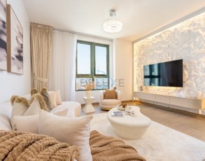 Balcony Facing the Sea with Burj Khalifa Glimpses from the Living Room to the Bedroom, Just a 10-Minute Drive to Mercato Mall, Le Ciel Building 2